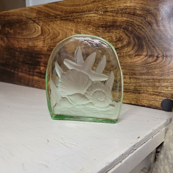 Under the Sea Paperweight Crystal Green Glass Etched Art - Picture 2 of 7